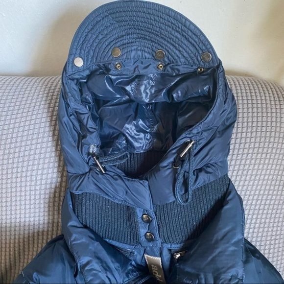 ADD DOWN Size 4 Navy Blue Puffer Belted Coat Detachable Snap Button Hood - Picture 7 of 16